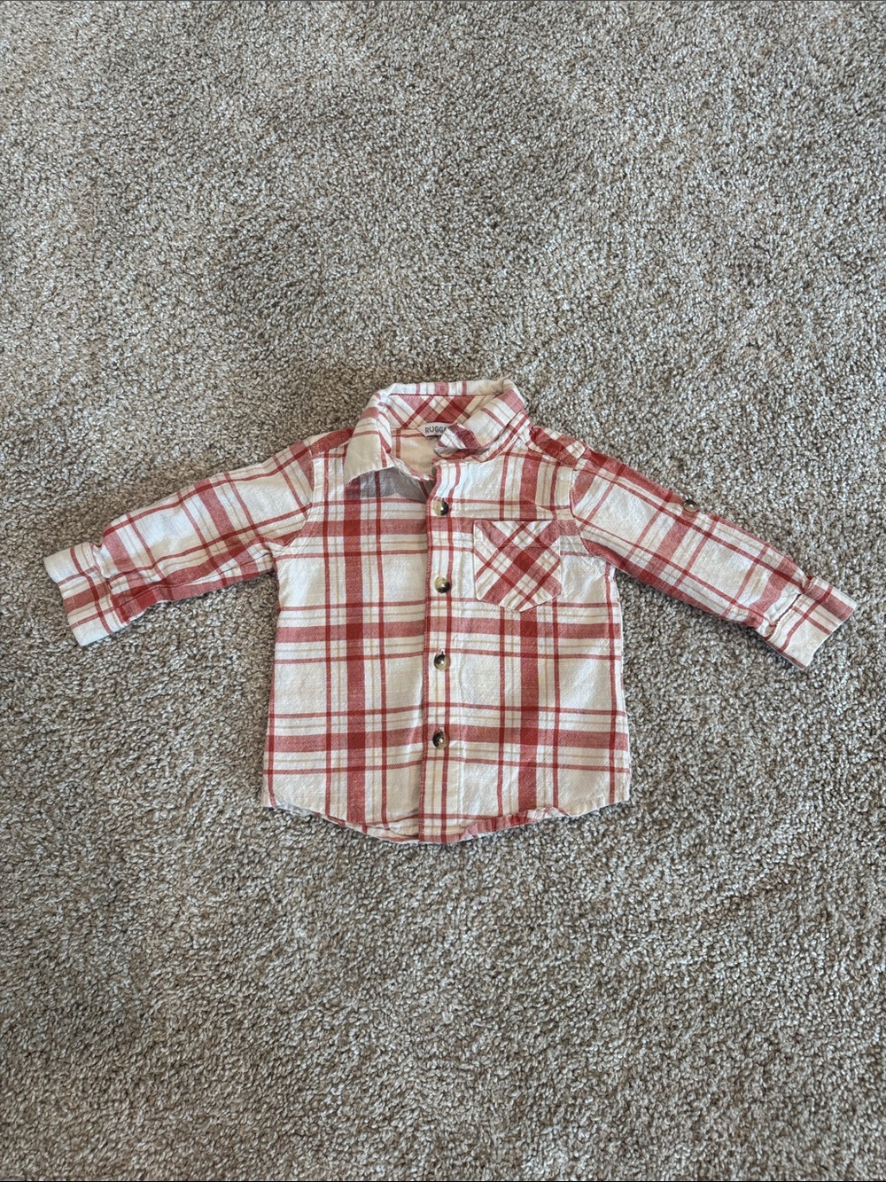 Rugged Butts Baby Plaid Button-Up Shirt in Red and Cream